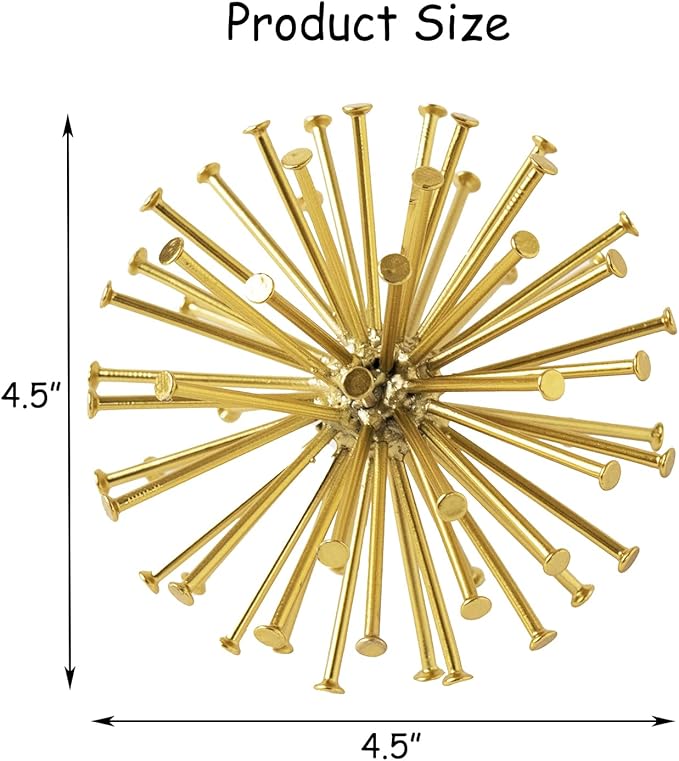 4.5” Metal Spike Sphere Tabletop Decor, Gold Geometric Decorative Ball, Abstract Sculpture Table Decorations for Home, Art Decor Orb for Living Room Bedroom Office