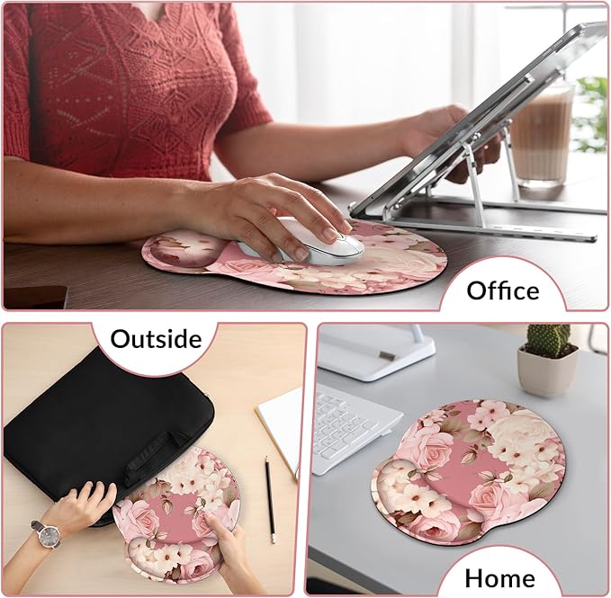 Ergonomic Mouse Pad with Wrist Rest, Small Mousepad with Non-Slip Rubber Base and Smooth Surface, Beach Mouse Pads for Desk, Office Desk Accessories