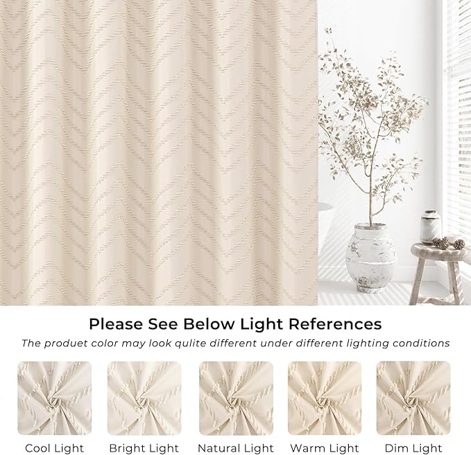 Cream Boho Fabric Shower Curtain 60 x 72 Modern Shabby Chic Textured Tufted Chevron Striped Minimalist Cloth Bathroom Shower Curtain
