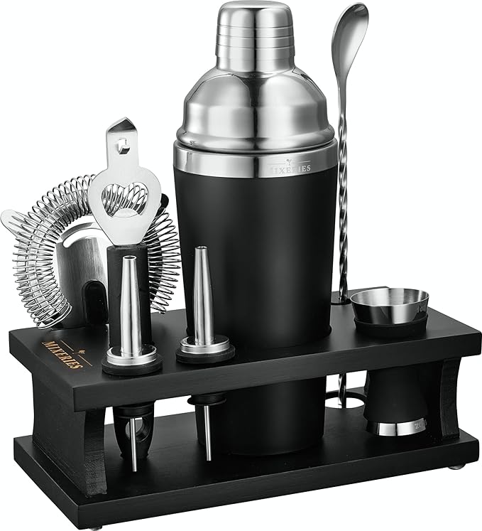 Excellent Grip Mixology Bartender Kit - Drink Mixer Set with All Essential Bar Accessories - Premium Bar Tool Set for The Ultimate Home Bar Experience, Housewarming Gifts New Home (Black)