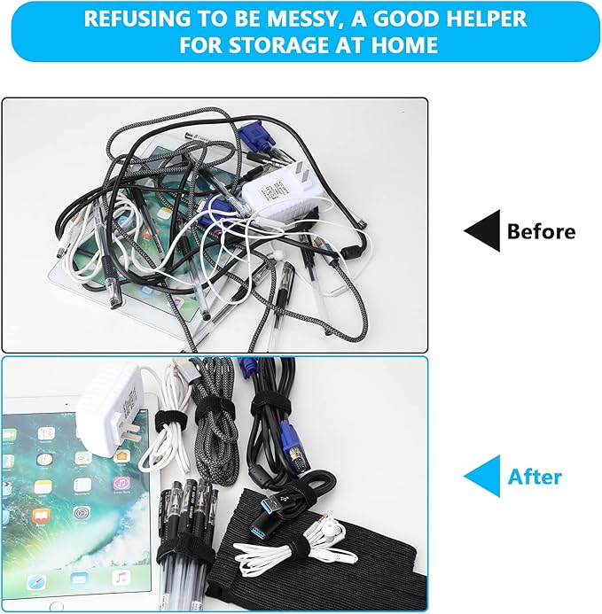 Pasow 60pcs Fastening Microfiber Cloth Cable Ties Wire Management(6/7/8 Inch, Black)