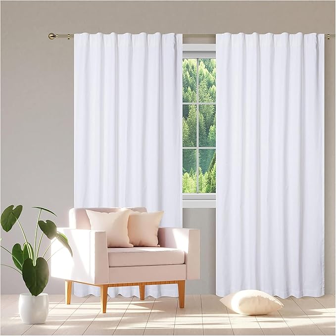 Bedding Craft Khadi Textured Cotton Curtain, 50x72 inch, White (Set of 2)