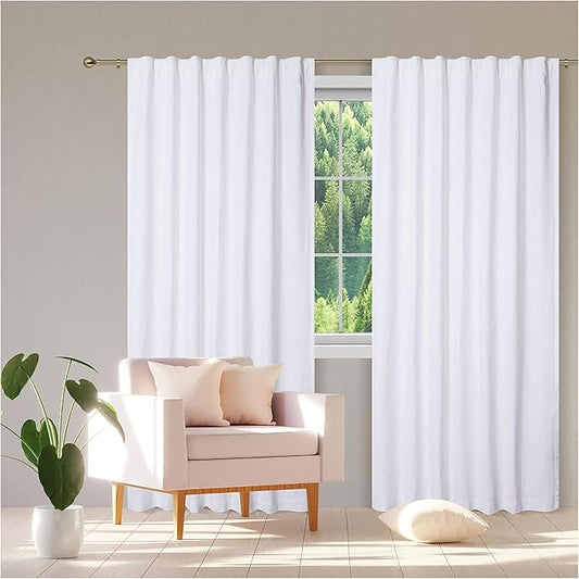 Bedding Craft Khadi Textured Cotton Curtain, 50x72 inch, White (Set of 2)