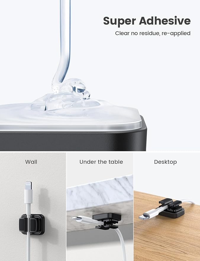 Lamicall Cord Organizer Spring Clip Holder - [1 Small Clip Hold 3 Cords] Desk Cable Management Holder, Adhesive Phone Charger Wire Keeper for Nightstand Office Car, Desk Accessories, 3Pcs