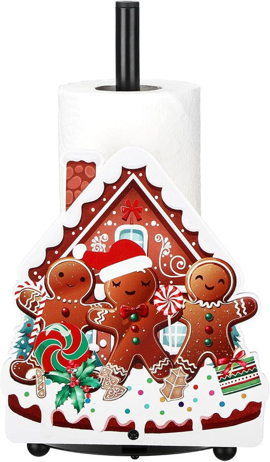 Yookeer Christmas Paper Towel Holder Gingerbread Candy Christmas Tree Towels Paper Holder for Kitchen Countertop Bathroom Home Farmhouse Replaceable Xmas Tree Decor Indoor