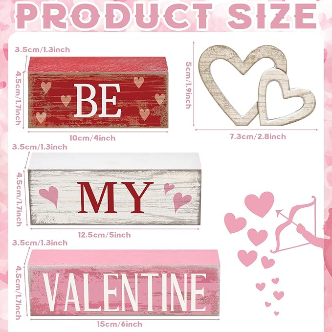 4 Pcs Valentine Decorations Valentine Wooden Sign Love Table Centerpiece Tiered Tray Decor Decorative Faux Book Stack Block for Coffee Table Fireplace Mantel Floating Shelf