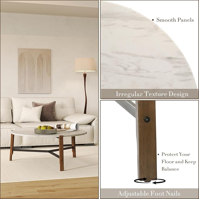 HEAH-YO Round Coffee Table, 36” Wooden Coffee Tables for Living Room, Modern Corner Table for Small Spaces, White