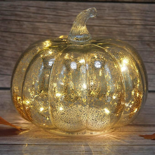 Fall Decor-Fall Decorations for Home Mercury Glass Pumpkin Light with Timer,Battery Operated Led Pumpkin Light,Ideal for Halloween Decoration, Thanksgiving Rustic Decor, Xmas Décor (Silver2)