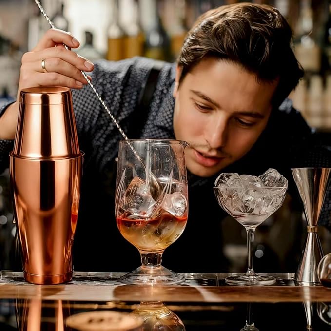 4 packs Bar Cocktail Boston Cocktail Shaker Martini Shaker Mixer Basic Tool Cocktail Set Stainless Steel Bar Shaker for Bartender (copper)