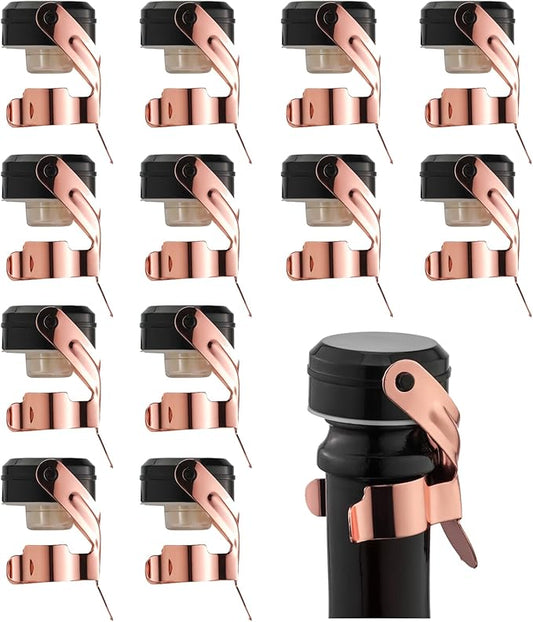 WOTOR Champagne&Wine Bottle Stoppers Stainless Steel with Food Grade Silicone, Leak Proof Keep Fresh Reusable Saver, Cork Suitable for Wine, Champagne, Cava, Prosecco and Sparkling (12 Pack Rosegold）
