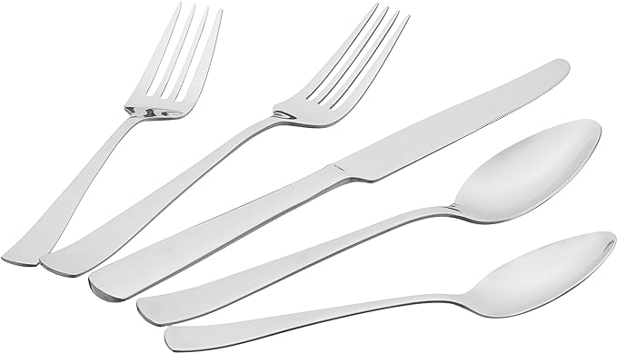 Amazon Basics 20-Piece Stainless Steel Flatware Set with Square Edge, Service for 4, Silver