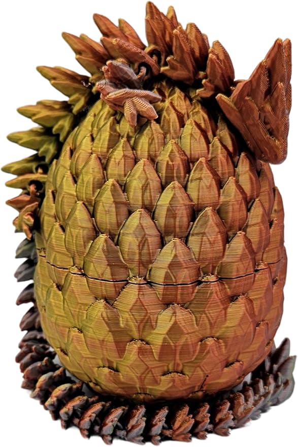3D Printed Dragon Egg Articulating Gemstone Dragon Fidget Figurine - Vibrant Color Dragons Flexible ADHD, Autism and Anxiety Relief - Articulated Joints (Gold Copper Silver)