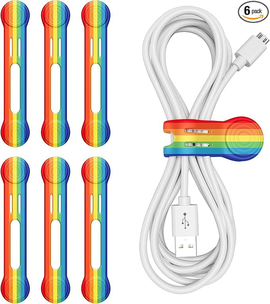 Viaky 6Pcs Magnetic Cable Ties,Rainbow Bookmark,Silicone Cable Straps Cord Organizer,Electronics Accessories for Noticeboard Fridge Magnets for Office School Home