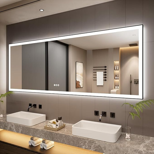 96x36 Inch LED Bathroom Mirror with Black Frame, Backlit and Front Lighted Bathroom Mirrors for Wall, Anti-Fog, Dimmable, Memory, Shatterproof, LED Vanity Mirror for Bathroom