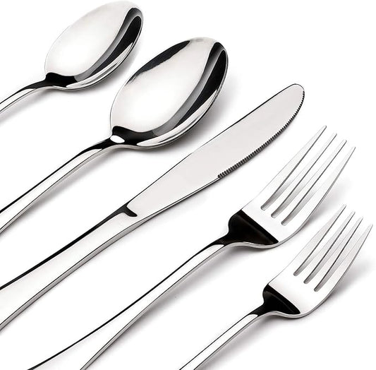 Silverware Set for 8, 45 Piece Stainless Steel Flatware Cutlery Fork and Spoon Set with Serving Utensils Set, Dishwasher Safe, Gift Package for Wedding Housewarming