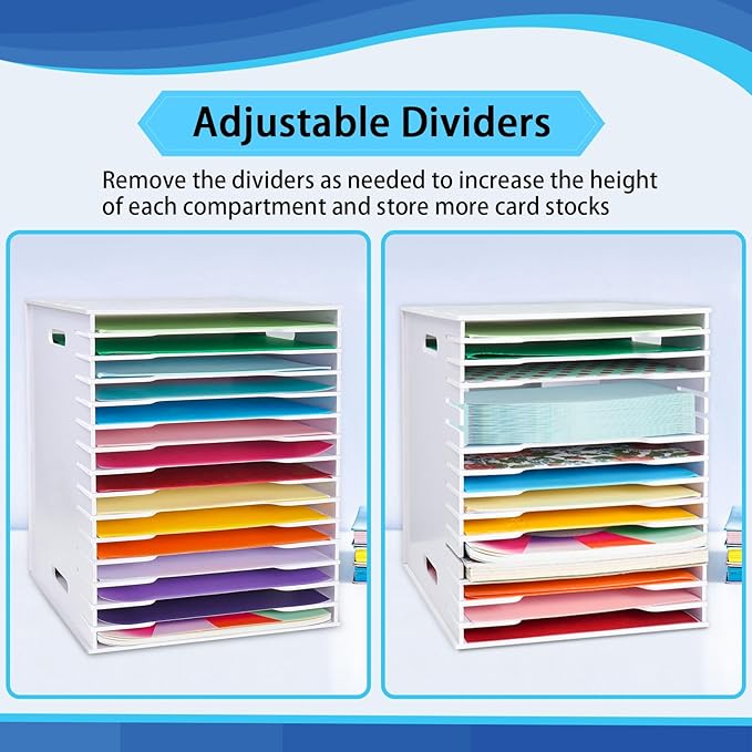 SANFURNEY Scrapbook Paper Organizer for Sizes 12" x 12", 15 Slots File Sorter Storage, Document Holder, Desktop Scrapbook Paper Organizer Rack for Home Office School (White, 15 Slots - Large Size)