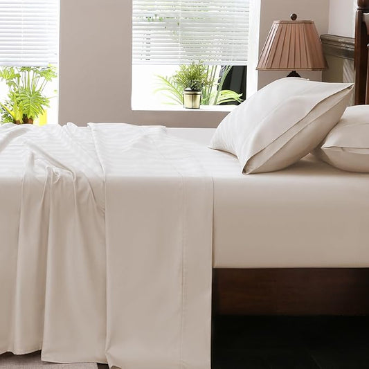 Extra Deep Pocket California King Sheets 18-24 Inch 100% Egyptian Cotton 1000 Thread Count Sateen Weave Soft Breathable 4 Pieces（California King,Linen）
