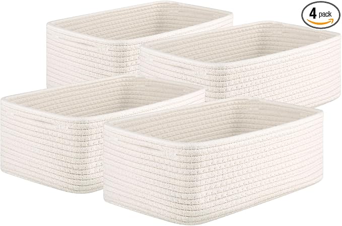OIAHOMY 4 Pack Storage Baskets for Organizing, Small Bins for Shelves, Cute Decorative Storage Bins, Organizer Baskets for Gifts Empty, 13''Lx8.7''Wx5.1''H, White