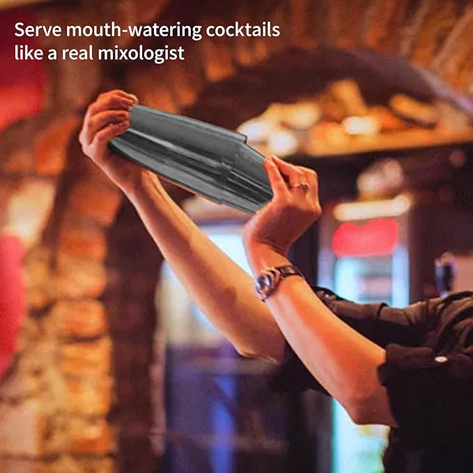 Boston Cocktail Shaker Bar Set, Weighted Boston Shaker Tins, Bartender Kit with 18oz & 28oz Mixed Drink Shaker, Hawthorne Strainer, Double Measuring Jigger - Black