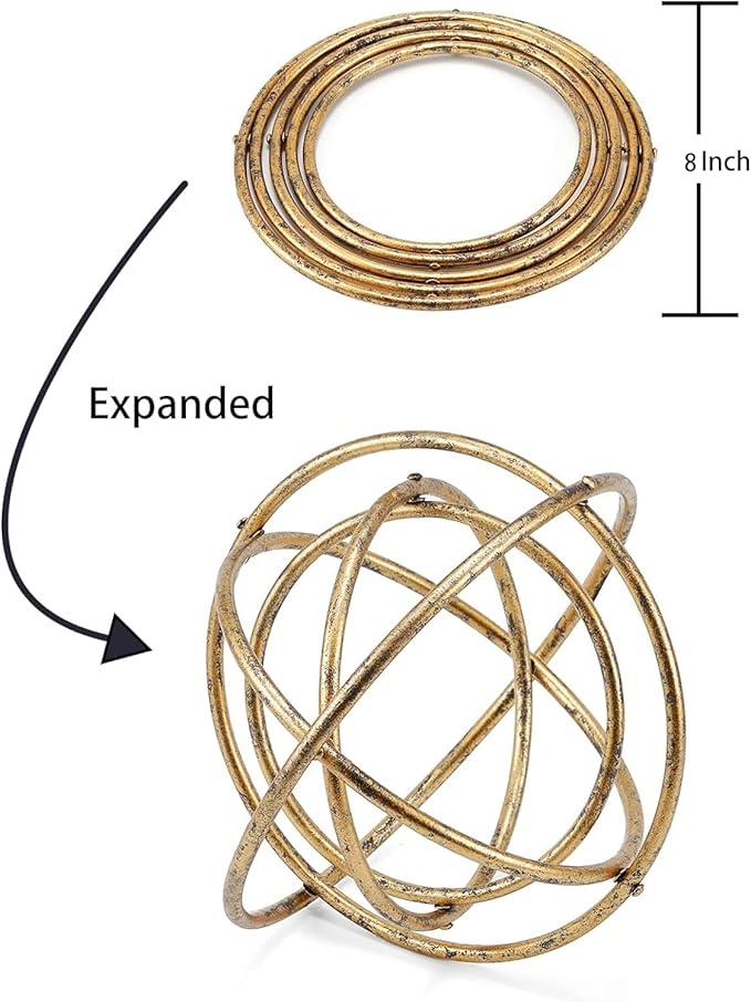 8 inches-Golden Iron Sphere,Foldable Geometric Sculpture Decorative Sphere,Tabletop Decorations for Living Room, Study，Bedroom，Modern Home Decor Accents