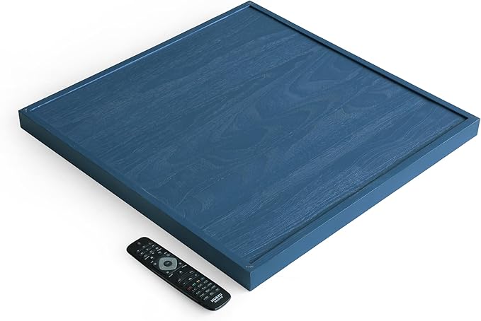 Square Ottoman Table Tray 24" - Rustic Wooden Serving Tray for Farmhouse Decorative Oversized Coffee Table Trays Living Room Kitchen Counter Breakfast Blue