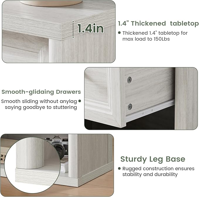 Farmhouse Night Stand Set of 2, White Nightstands with Deep Drawer, Wooden Side Tables End Table, 22.6" Wide Bedside Tables Night Stands for Bedroom Room Sofa Couch Office