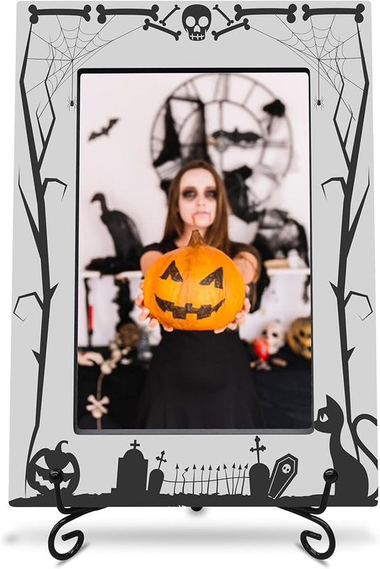 4X6 Halloween Picture Frame With A Metal Stand-Dark Style,Gifts for Kids Friends Family, Wooden Photo Frame For Tabletop Display,Halloween Decoration,Halloween Theme-A24