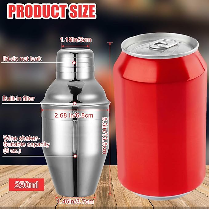 Nitial 9 Pcs Bar Cocktail Shaker Professional Stainless Steel Martini Drink Mixer with Built-in Strainer for Bartending No Leaks Boston Shaker for Bar Party Drink Mixing Tool(8 oz)