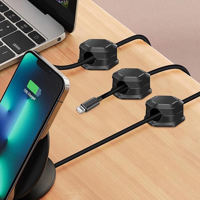 Cord Organiser, 20 Piece Magnetic Desktop Cord Clamp Management, Adjustable Cord Holder, Strong Bonding Cord Charger Holder for Home, Office, Car, Desk, Nightstand