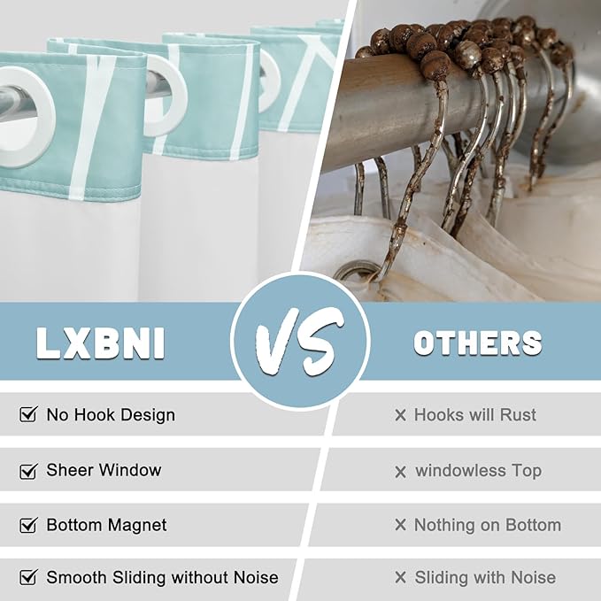 No Hook Ombre Teal Striped Shower Curtain with Snap in Liner Set - Hotel Shower Curtain and Liner Set with See Through Mesh Top Window,Machine Washable, 71x74 INCH