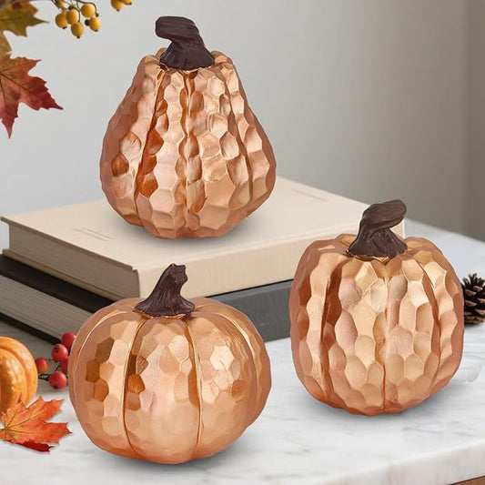 6Inch Fall Pumpkin Decor Set of 3, Resin Pumpkins Thanksgiving Table Decor, Faux Pumpkins Suitable for Fall Home Decor,Fall Table Decorations,Fall Mantel Decor