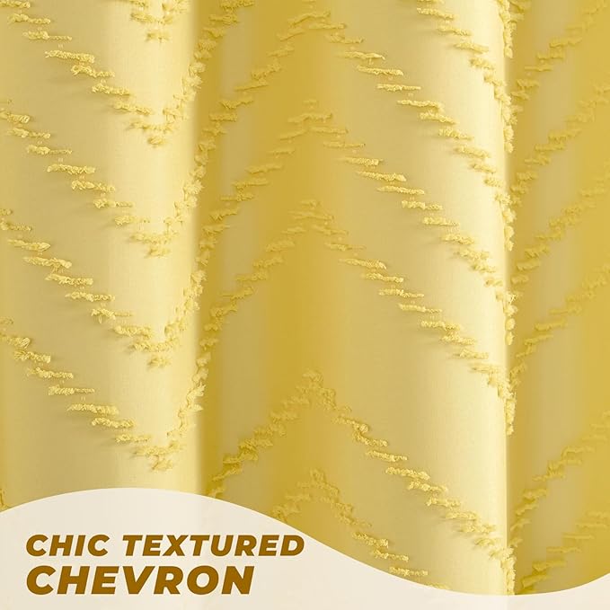 84inches Extra Long Yellow Shower Curtain Boho Farmhouse Shower Curtain 72 x 84 Tufted Chevron Textured Minimalist Shower Curtains for Bathroom