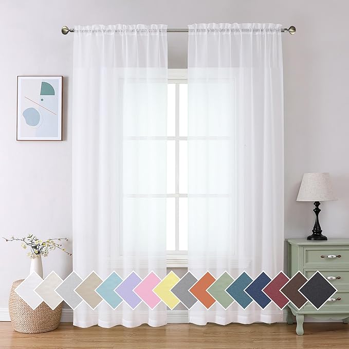 Aiyufeng 2 Pack: Basic White Sheer Curtain Drapes for Living Room 84 Inch Length 2 Panels, Light Filtering Voile Drapes for Bedroom, Patio, Sliding Door, Each 40" W x 84" L