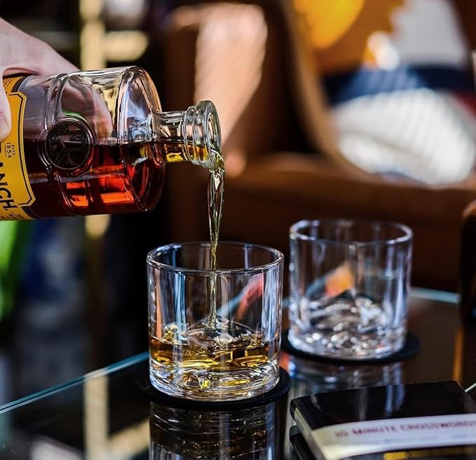 LIITON Mount Everest Heavy Crystal Whiskey Glasses Gift Set of 4, Thick Freezable Bourbon Glass 1lb Each, Premium Whiskey Gifts for Men, Frozen Crystal Chills Cocktails, 10 oz