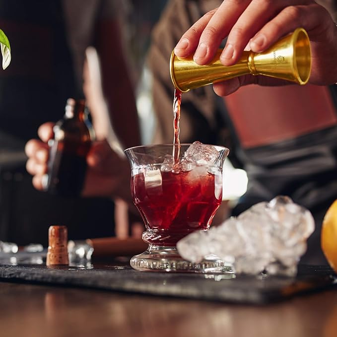 Homestia 2PCS Double Jigger & Cocktail Jigger Stainless Steel 1 oz 2 oz Alchohol Measuring Tools, Japanese Jigger with Measurements Inside for Bartending - Bar Tools for Bartender (Gold)