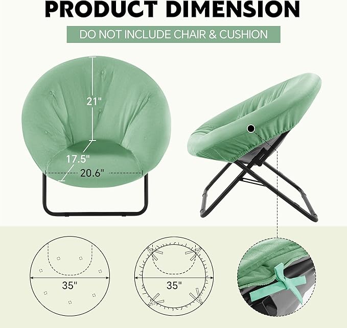 HOMBYS Extra Thick Saucer Chair Cushion Cover for Adults - Furry and Soft Round Moon Chair Cover for Indoor & Outdoor Use, Stretch and Elastic Closure, Removable and Machine Washable, Sage Green