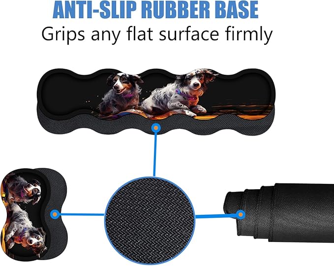 4 in 1 Ergonomic Memory Foam Mouse Pad Wrist Rest Set, Large XXL Gaming Desk Pad + Keyboard Wrist Rest + Mouse Wrist Cushion + Coaster for Home Office Study Gaming, Cute Dog Playing Scooter