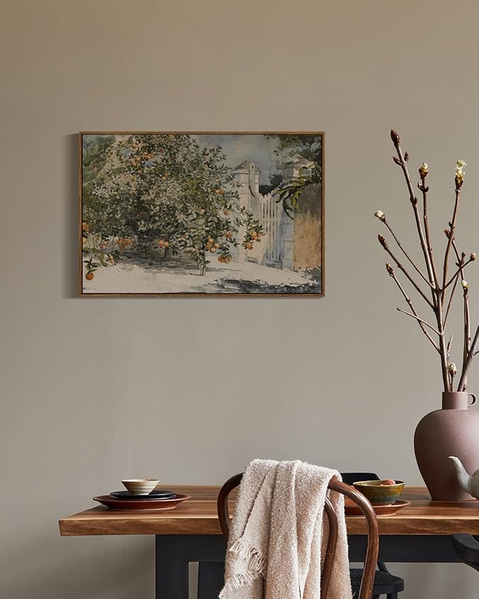 VIYYIEA Vintage Plant Large Framed Wall Art, Orange Trees and Gate Painting Decor Aesthetic, 20x30 Inch Canvas Print Artwork, Farmhouse Still Life Wall Pictures for Bedroom Living Room