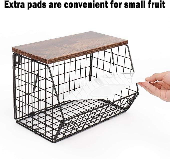 Livabber Fruit Basket for Kitchen, Metal Fruit Vegetable Storage Bin with 2 Banana Hangers, Countertop Wire Basket Organizer for Snack Potato Onion, Screw Mounted or Stand (Black, 2 Pack)