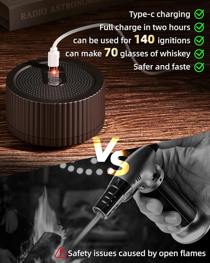 Electric Whiskey Smoker Kit - with 6 Flavors Wood, No Butane Needed Electric Cocktail Smoker Kit, Drink Smoker Kit Gifts for Men/Dad/Husband - with Ice Ball molds and LED Illuminated Coasters