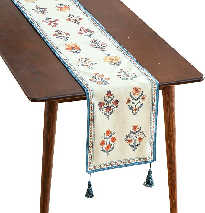 ISAENNE Designer Light Green Linen Table Runner 71 Inches Long,French Floral Patterns Elegant Table Runner for Dining Tables,Thanksgiving,Kitchen Tables,Christmas,12"*71"-Floralsea B