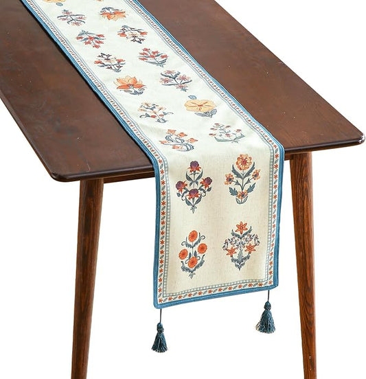 ISAENNE Designer Light Green Linen Table Runner 102 Inches Long,French Floral Patterns Elegant Table Runner for Dining Tables,Thanksgiving,Kitchen Tables,Christmas,12"*102"-Floralsea B