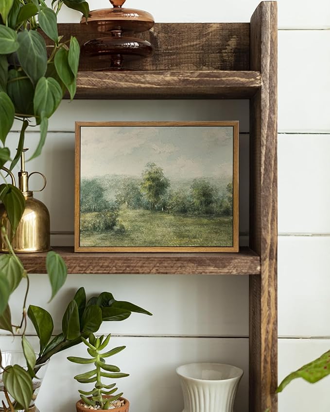 VIYYIEA Framed Canvas Wall Art Decor, Vast Grassland Landscape Prints Painting, Vintage Abstract Wall Art for Living Room Bedroom Bathroom Office, 9"x11"