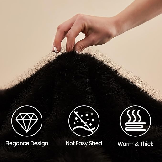 L'AGRATY Faux Fur Throw Blanket: 50''x 60'' Luxury Fluffy Plush Thick Faux Fur Blanket for Bed Couch Sofa - Cozy Soft Fuzzy Blankets for Women Man: Minky Couture Decoration Blanket (Black)