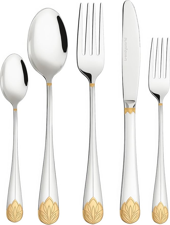 Silverware Set Limited Edition – 30 Piece Family Dinnerware Set – Flatware Set for 6 – Silver Tableware Set w/Gold Accents – Spoons, Knives, Teaspoons, Forks, Salad Forks