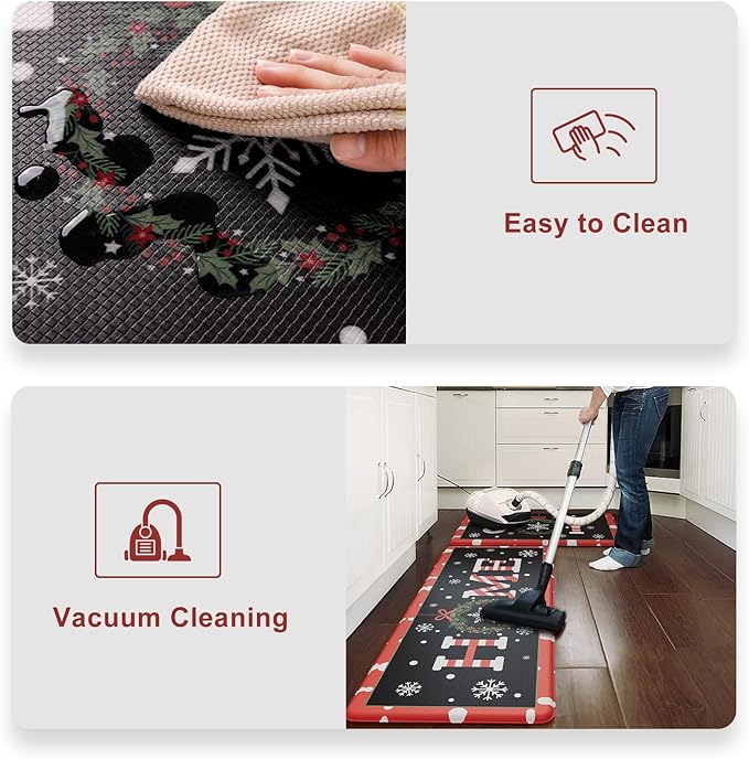 Christmas Joy Winter Snowflake Kitchen Floor Mat, Cushioned Anti Fatigue Kitchen Rug Waterproof Kitchen Rug Sets of 2, Non Slip Comfort Foam Standing Mat for Office Sink Laundry 17x30+17x47inch