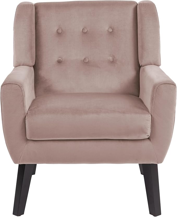 UIXE Velvet Accent Chairs Set of 2, Modern Arm Chair Mid-Century Living Room Armchair, Comfy Upholstered Button Tufted Reading Seat Bedroom Side Sitting, Skin Pink