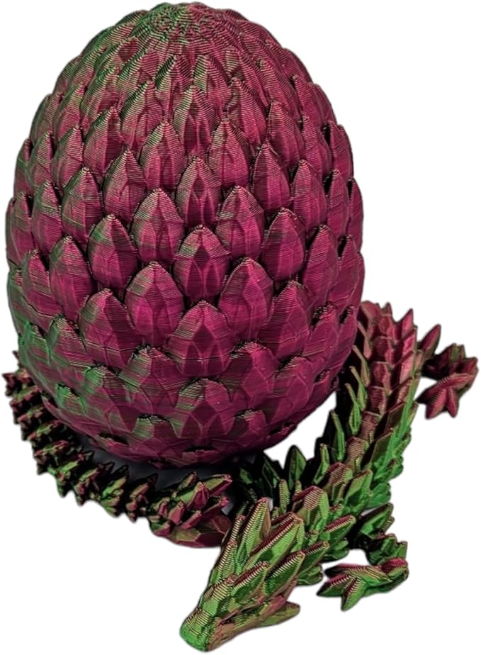 3D Printed Dragon Egg Articulating Gemstone Dragon Fidget Figurine - Vibrant Color Dragons Flexible ADHD, Autism and Anxiety Relief - Articulated Joints (Green/Red)