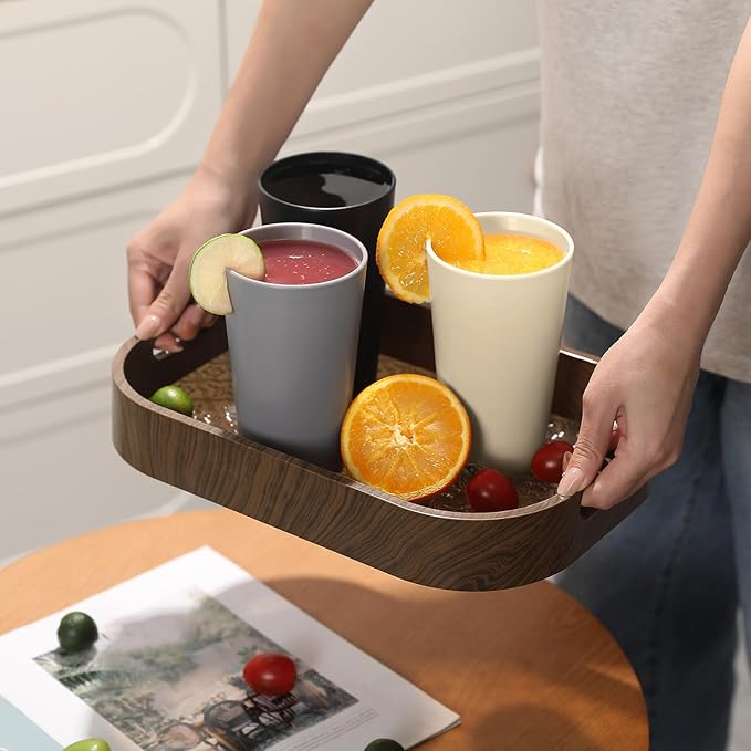 24 Pcs Unbreakable Plastic Cups Set, 14 oz Reusable Plastic Cups, Stackable Water Tumblers, Drinking Cup for Kitchen, Outdoor, BPA-free, Dishwasher Refrigerator and Microwave Safe (14 oz, 6 Colors)