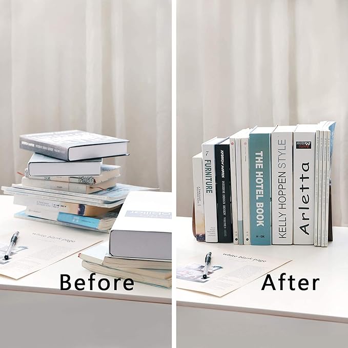 Muso Wood Book Ends for Shelves, Non-Slip Bookends, Heavy Duty Wooden Bookend Support for Books and Movies (Walnut 2 Pairs)